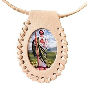St Jude Scapular Necklace Leather New Rosary Saint Handmade Nude Color